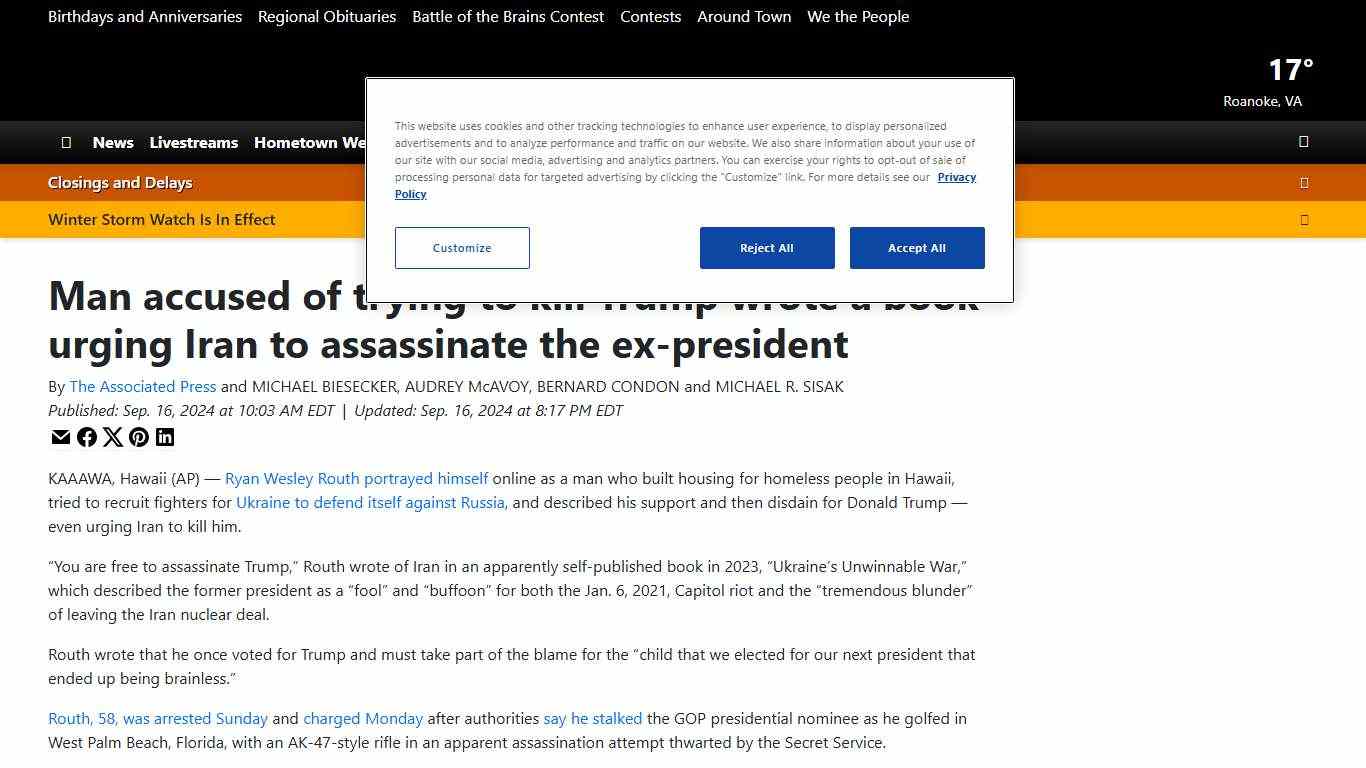Man accused of trying to kill Trump wrote a book urging Iran to assassinate the ex-president